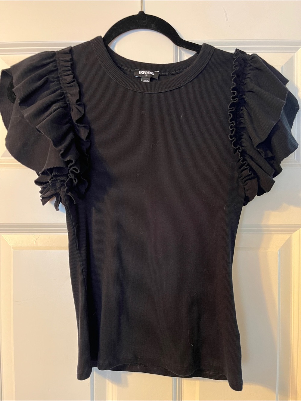 Express Black Ruffle Sleeve Knit Top